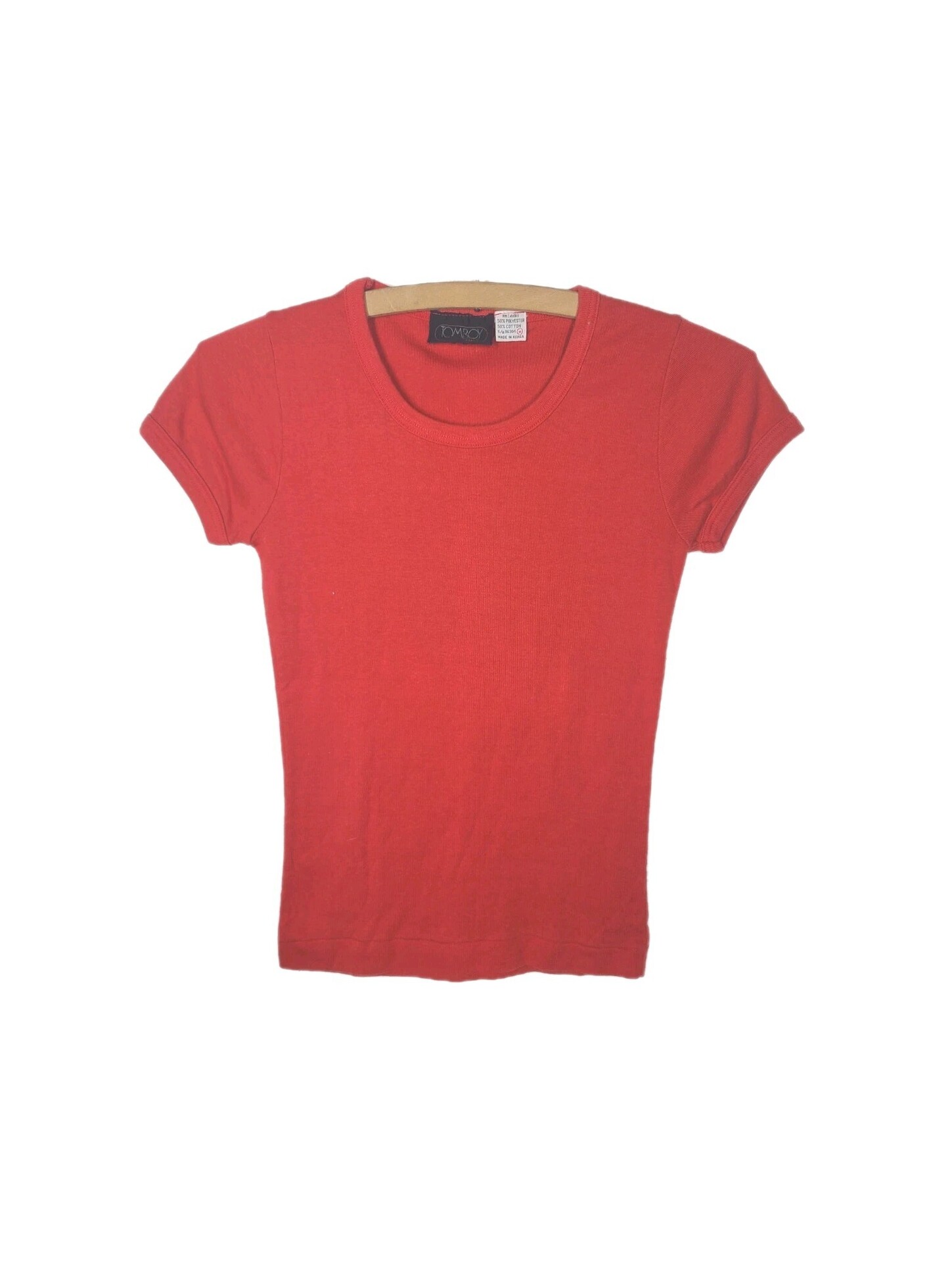 1970s French Cut Tshirt Red Cotton Womens Small Tomboy Lesport Retro Disco